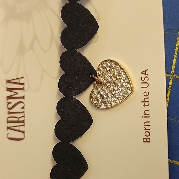 Charisma Black Velvety Rhinestone kinHeart Choker 20" w 3" Extension - Picture 2 of 4